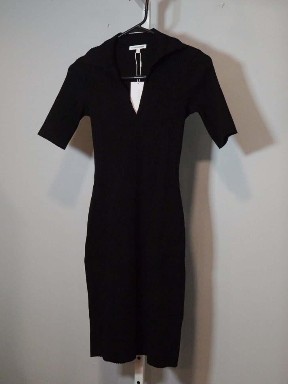 NWT‎ Cotton Citizen Women's Size S Black Rib-knit Dress Split Neck Short Sleeve
